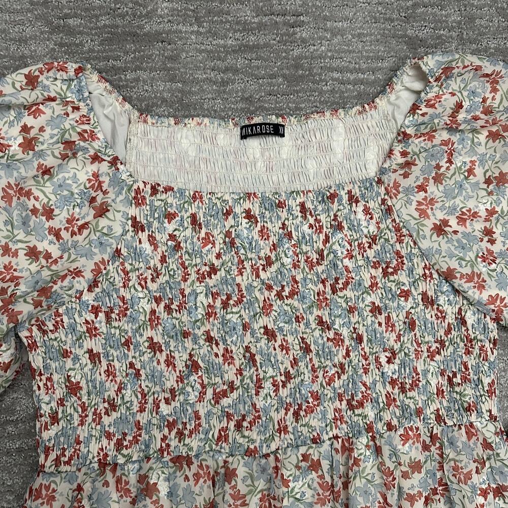 Mikarose Dress Womens XXL Blue Red Floral Smocked Square Neck Maxi Sundress Boho - Picture 3 of 16